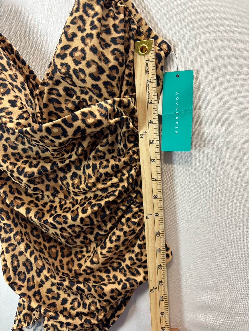 Aqua Green Leopard Print One-Piece Swimsuit - Tan & Black L - Picture 4 of 12
